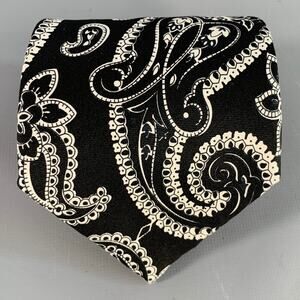 WILKES BASHFORD Black White Paisley Silk Tie